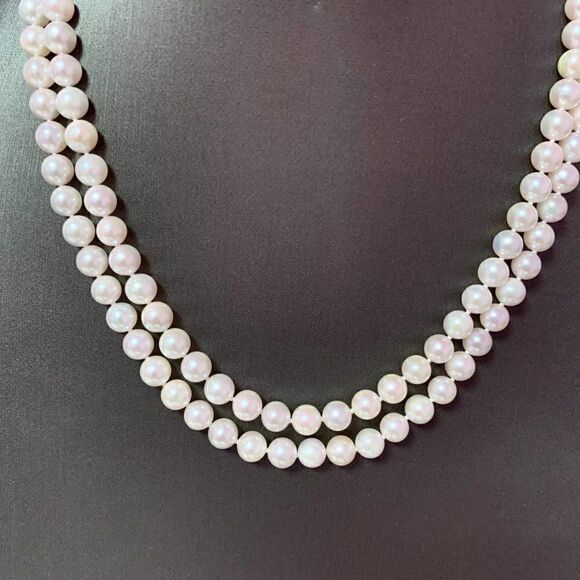 Diamond Akoya Pearl 2-Strand Necklace 17" 18k Gold 6.5mm Certified $8,750 120675 - Picture 4 of 11